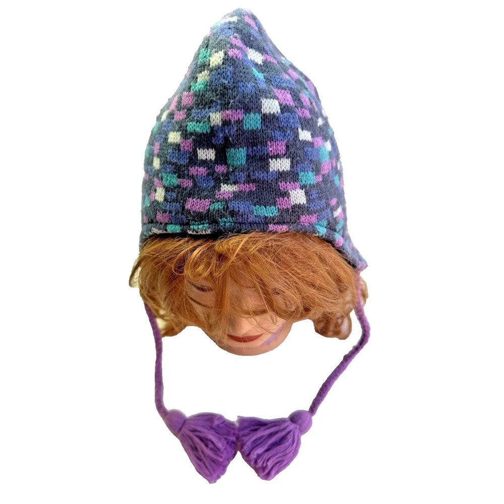 Columbia Youth Omni-Heat Beanie Purple Color Block Tassel Winter Hat Acrylic Ski